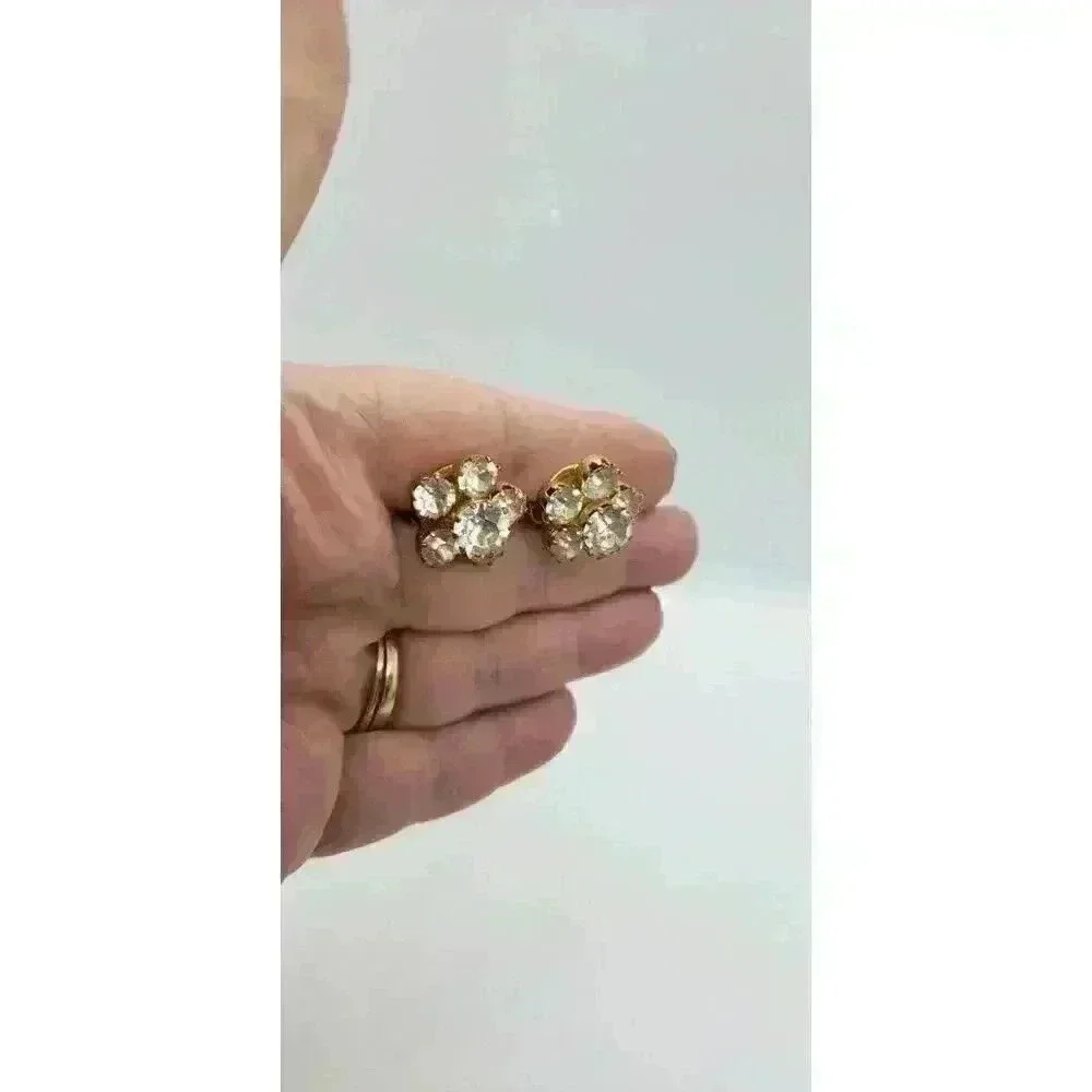 Vintage Earrings Clear Rhinestone Gold Clip Prong Set Austria Statement Bride